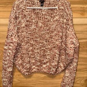 Rue21 Women's V-Neck Sweater - Pink and Cream, Size S